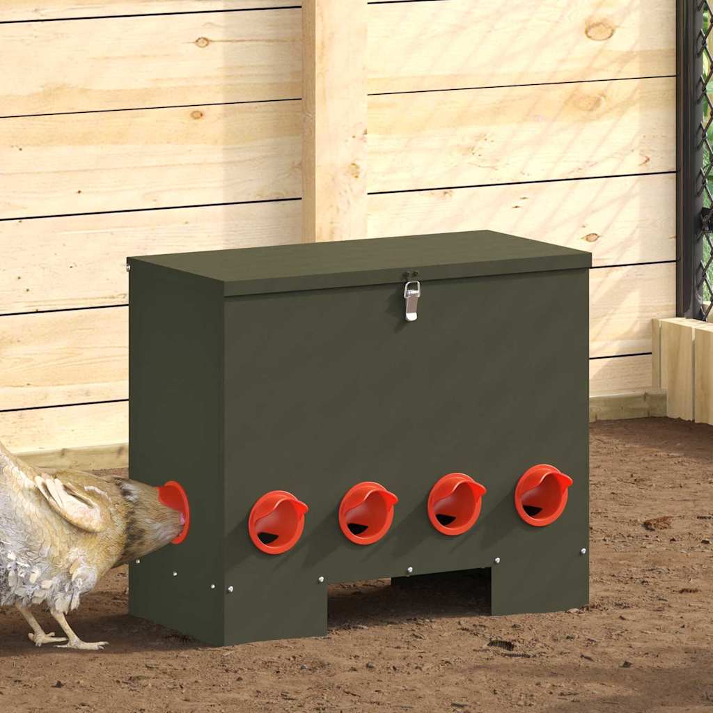 vidaXL Hühnerfütterer Olive Grün 60,5 x 29 x 51 cm Kaltgewalzter Stahl