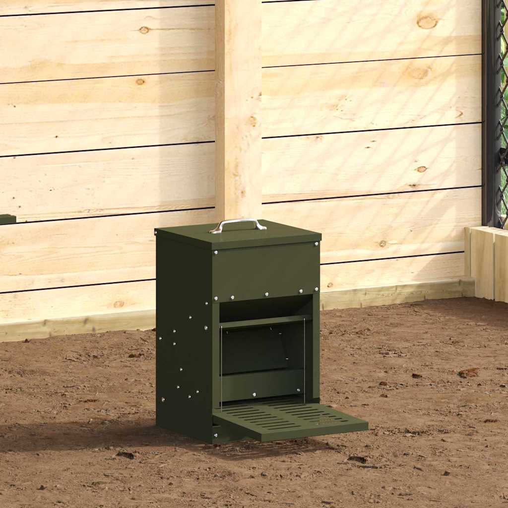 vidaXL Hühnertretfeeder Olive Grün 25 x 42 x 40 cm Kaltgewalzter Stahl