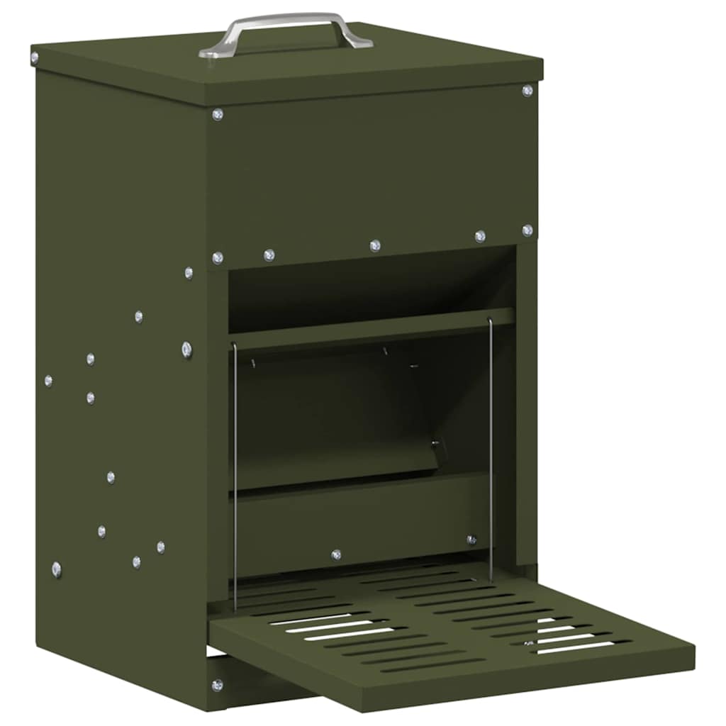 vidaXL Hühnertretfeeder Olive Grün 25 x 42 x 40 cm Kaltgewalzter Stahl