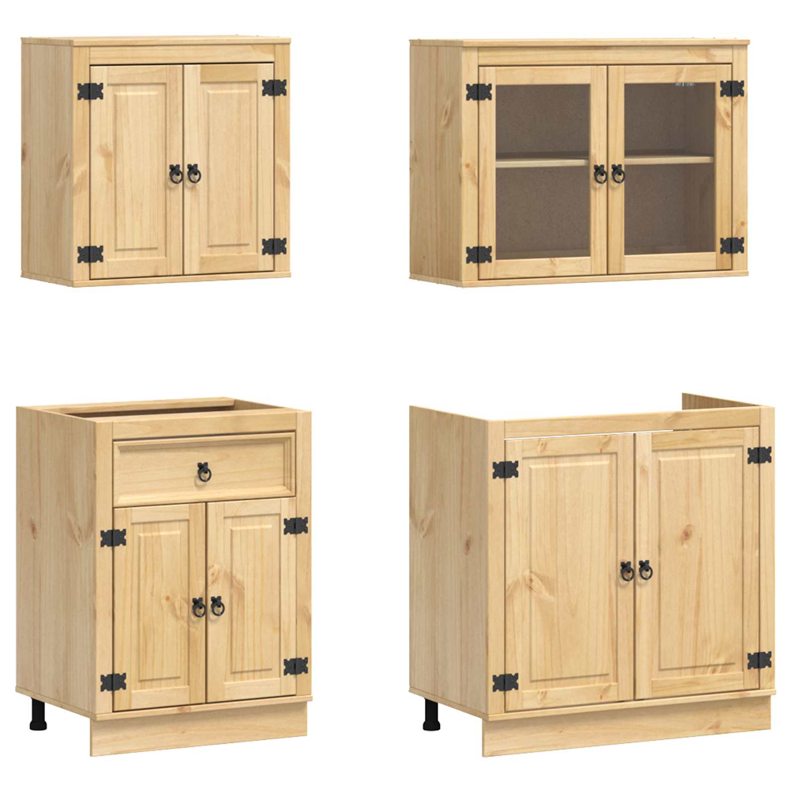 vidaXL Schrank mit Regal SKI 4 pcs Honigbraun Massives Kiefernholz