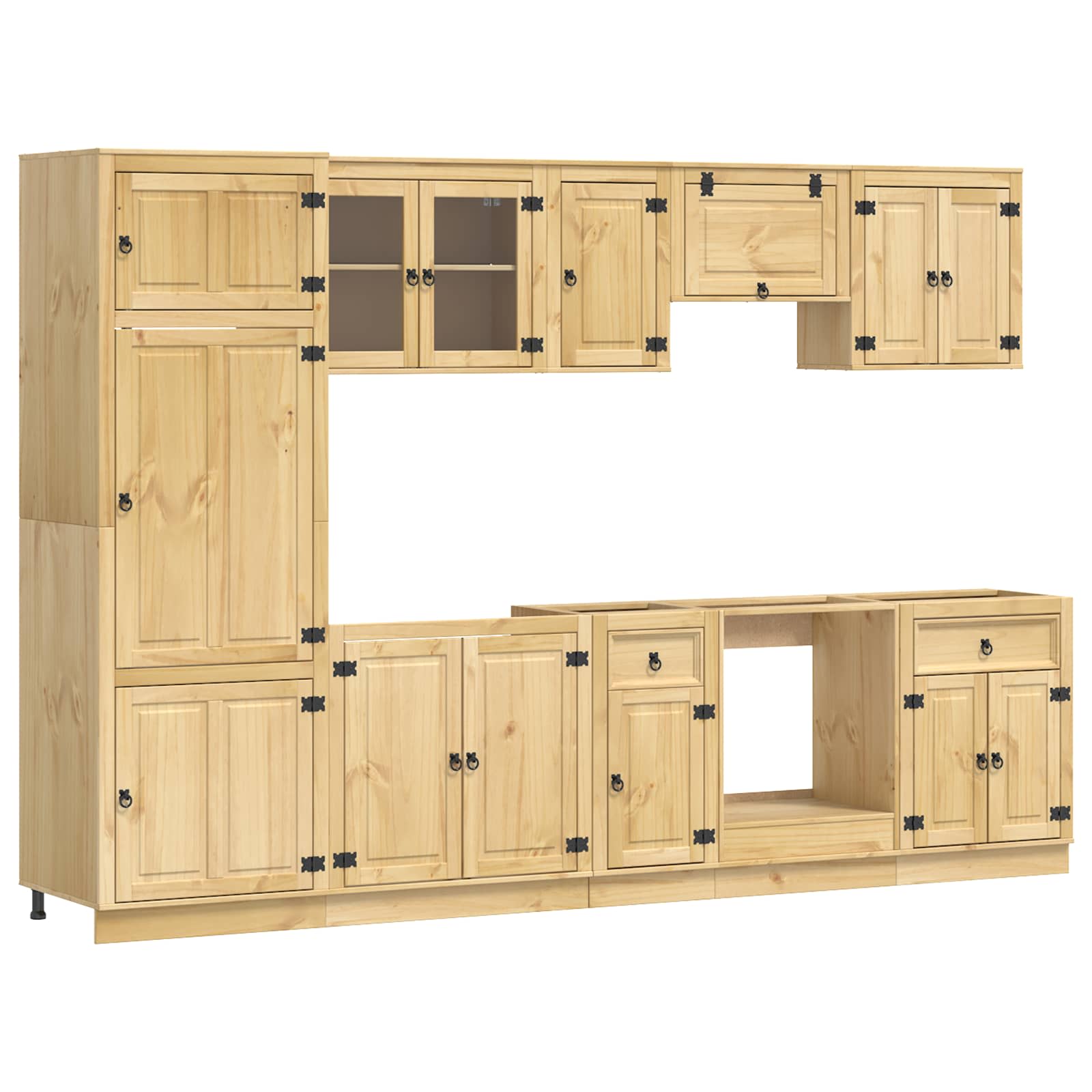 vidaXL Schrank mit Regal SKI 9 pcs Honigbraun Massives Kiefernholz
