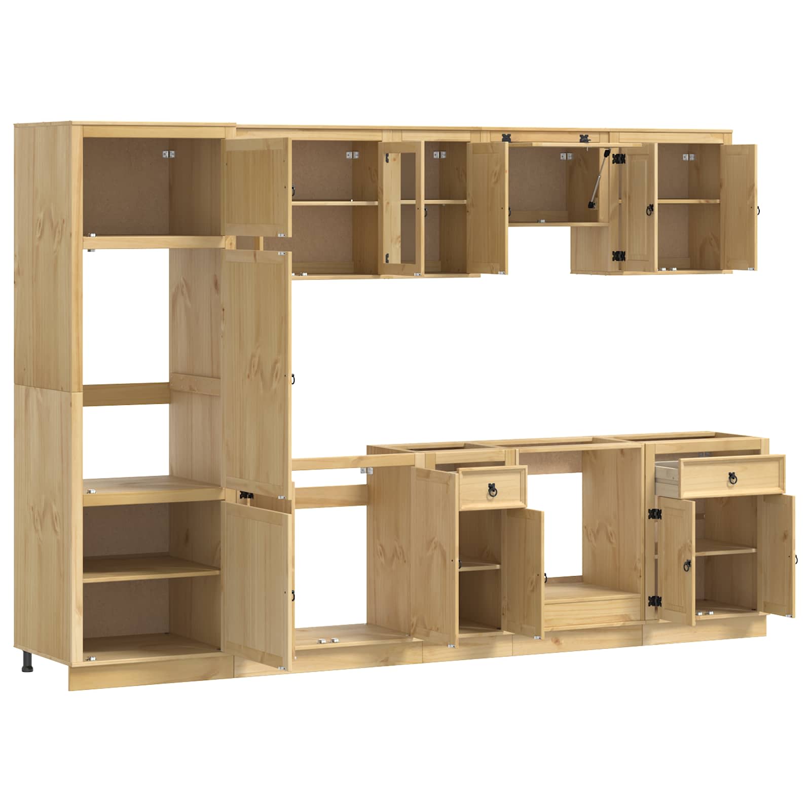 vidaXL Schrank mit Regal SKI 9 pcs Honigbraun Massives Kiefernholz