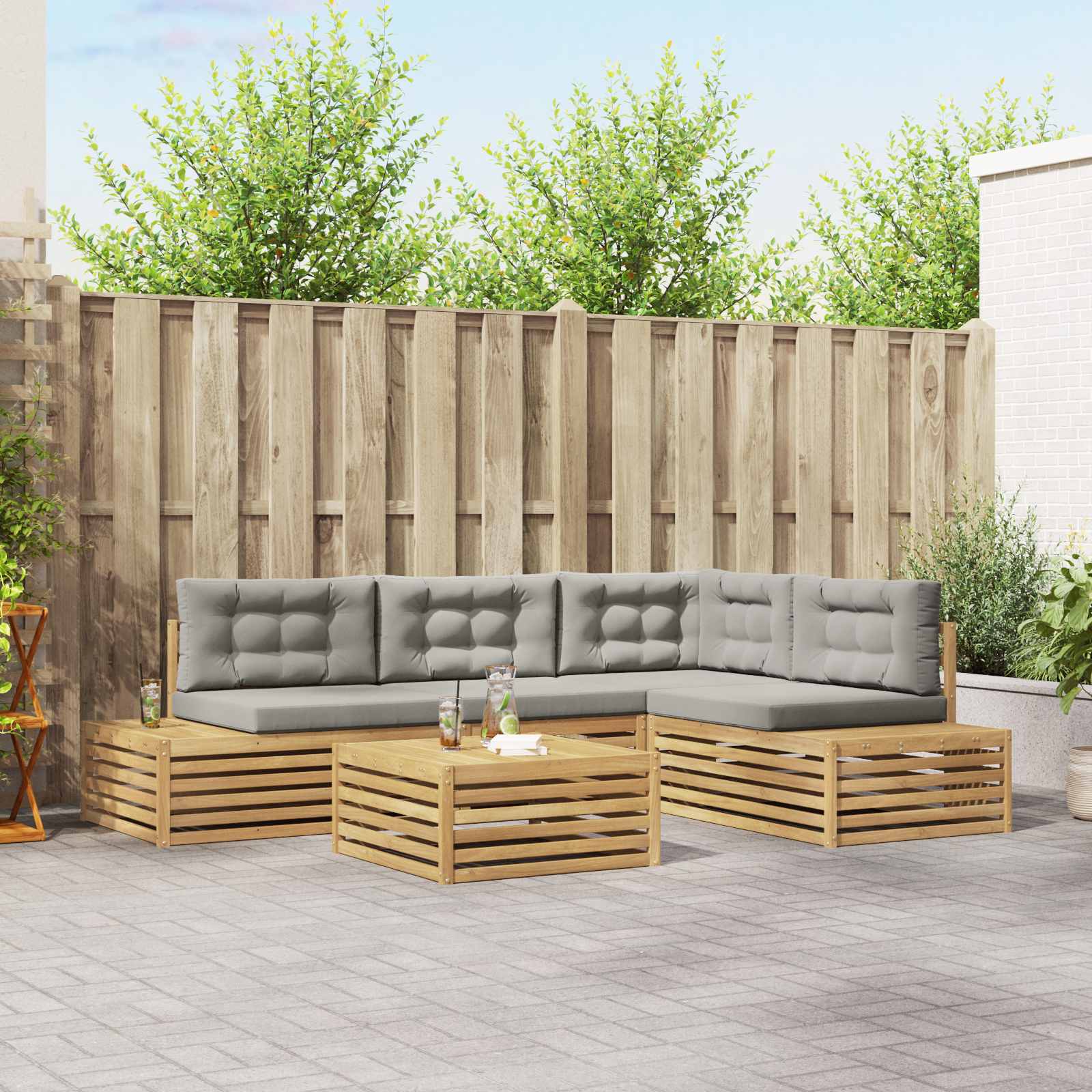 vidaXL 5 Stück Outdoor-Sofagarnitur Polyester Weiß