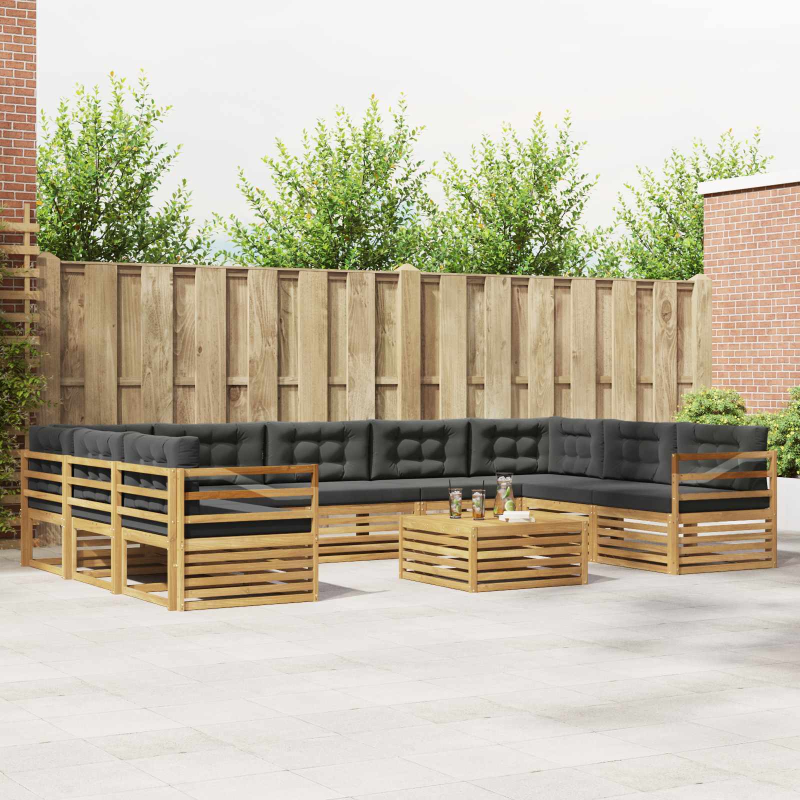 vidaXL Outdoor-Sofagarnitur mit Kissen 10 pcs Massivholz Akazie