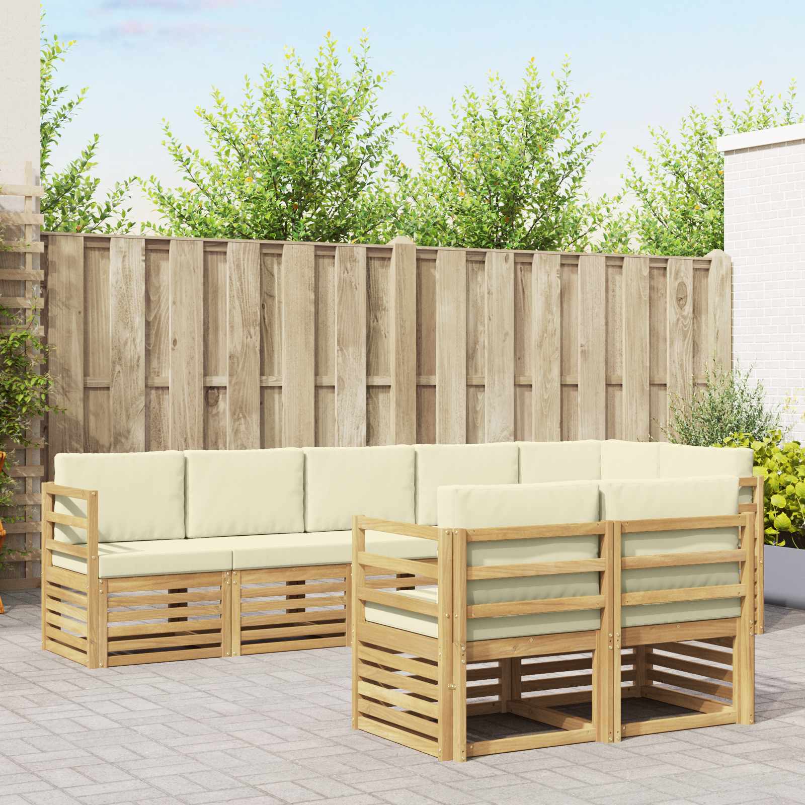 vidaXL Sofagarnituren 8 pcs Weiß und Creme Massivholz Akazie