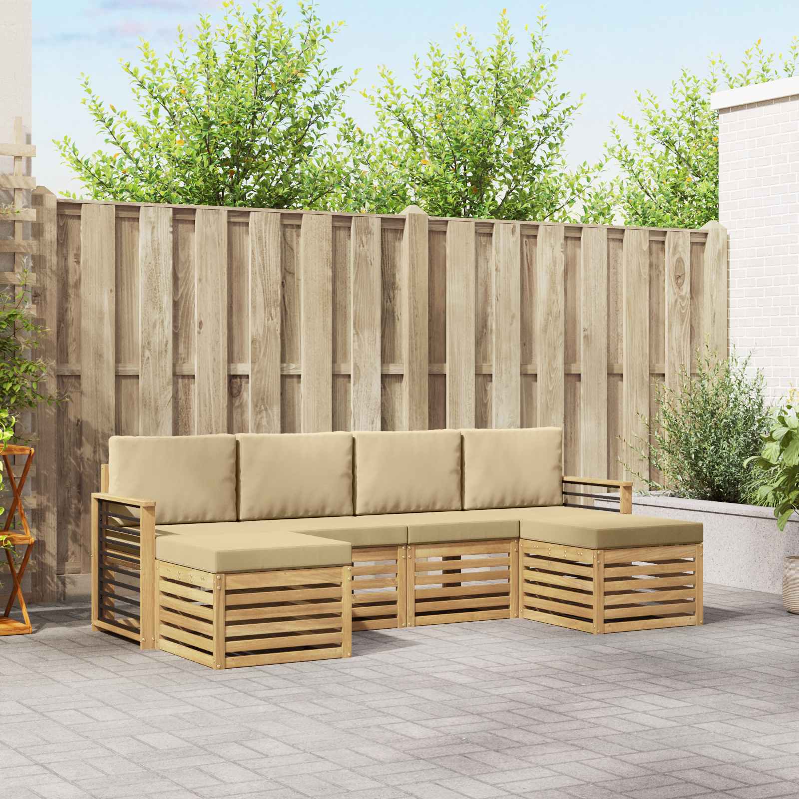 vidaXL Sofagarnituren mit Kissen 6 pcs Weiß und Beige Polyester