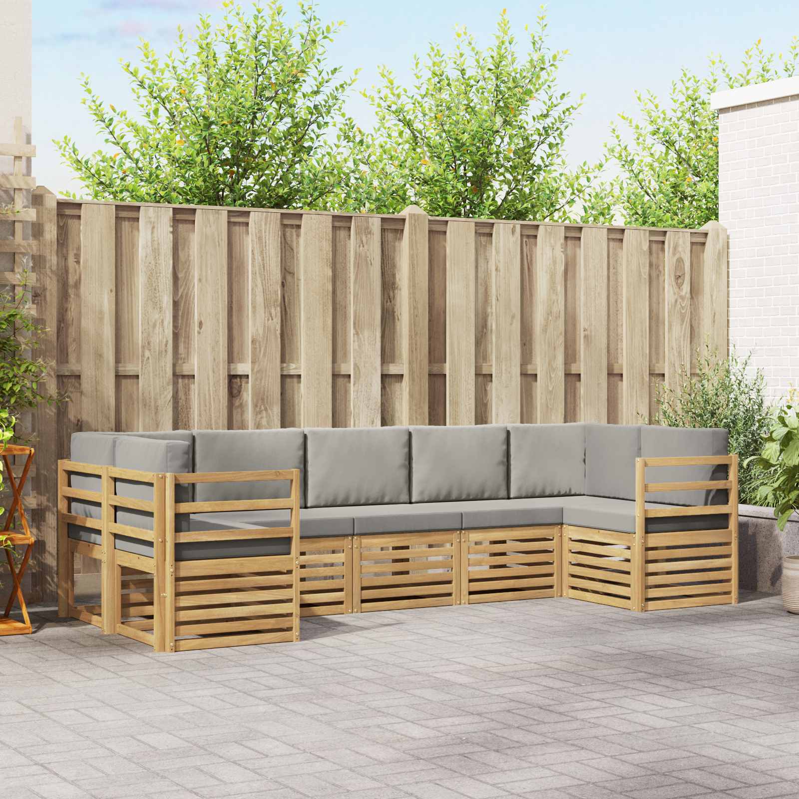 vidaXL Ecksofa Set 7 pcs Weiß und Hellgrau 304 x 126,5 x 73 cm