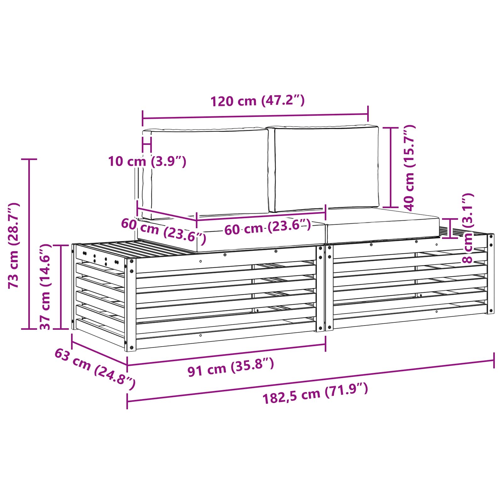 vidaXL Sofagarnituren 3 Stück 182,5 x 63 x 73 cm