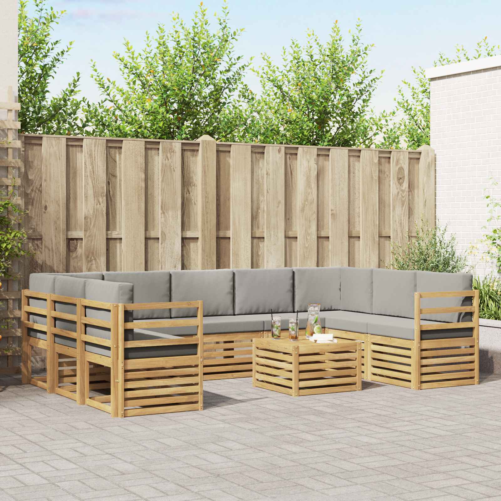 vidaXL Sofagarnituren 10 pcs Weiß und Hellgrau 59 x 59 x 37 cm