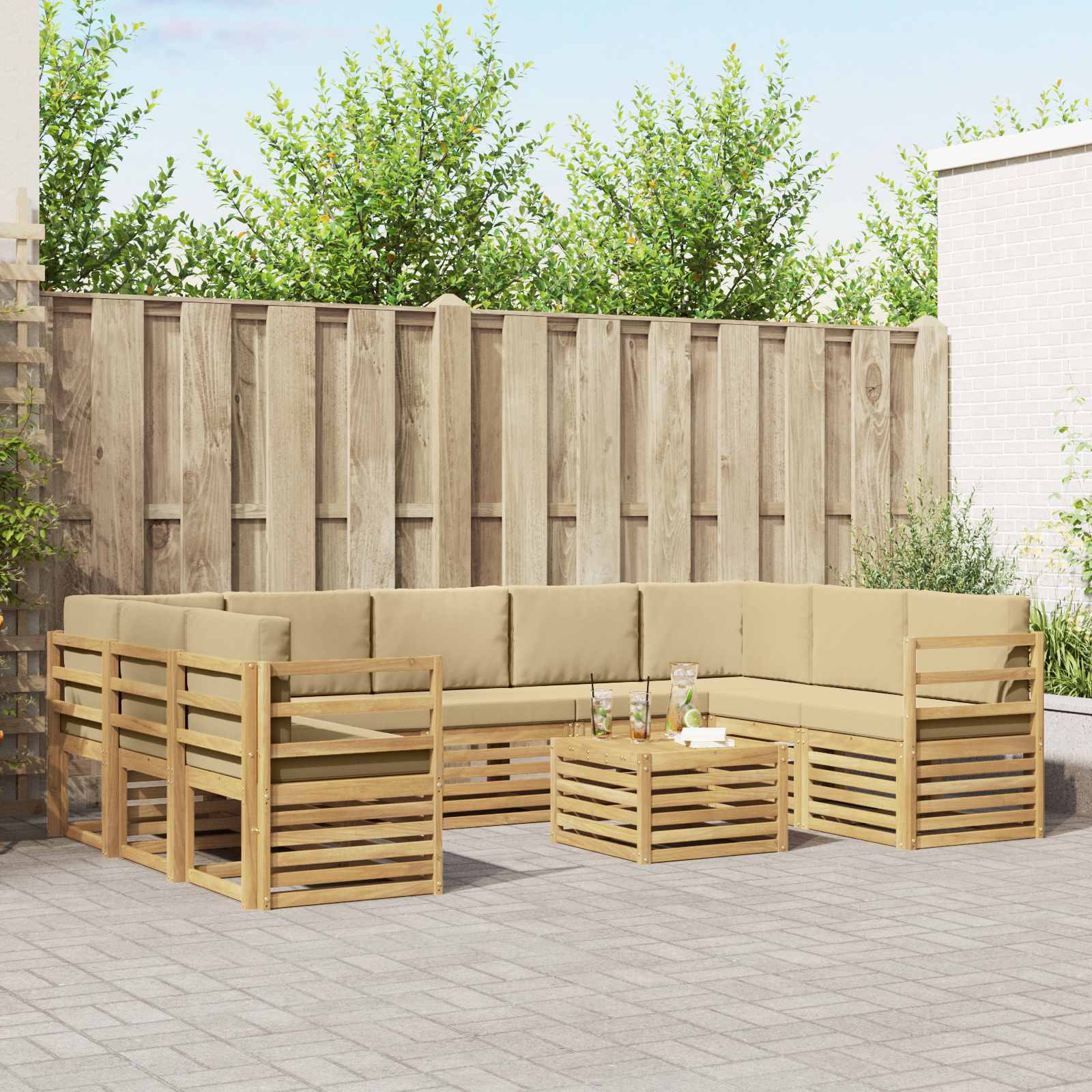 vidaXL Sofagarnituren 10 pcs Weiß und Beige 59 x 59 x 37 cm Polyester