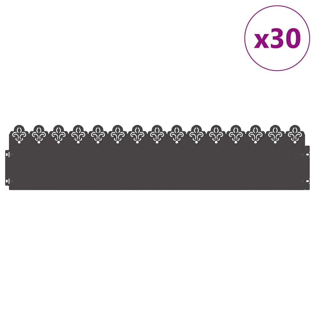 vidaXL Rasenkanten 30 pcs Schwarz 103 x 0,05 x 22 cm Stahl