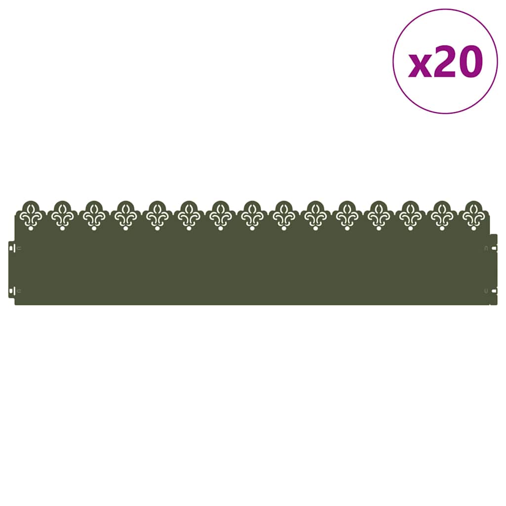 vidaXL Rasenkanten 20 pcs Olive Grün 103 x 0,05 x 22 cm Stahl
