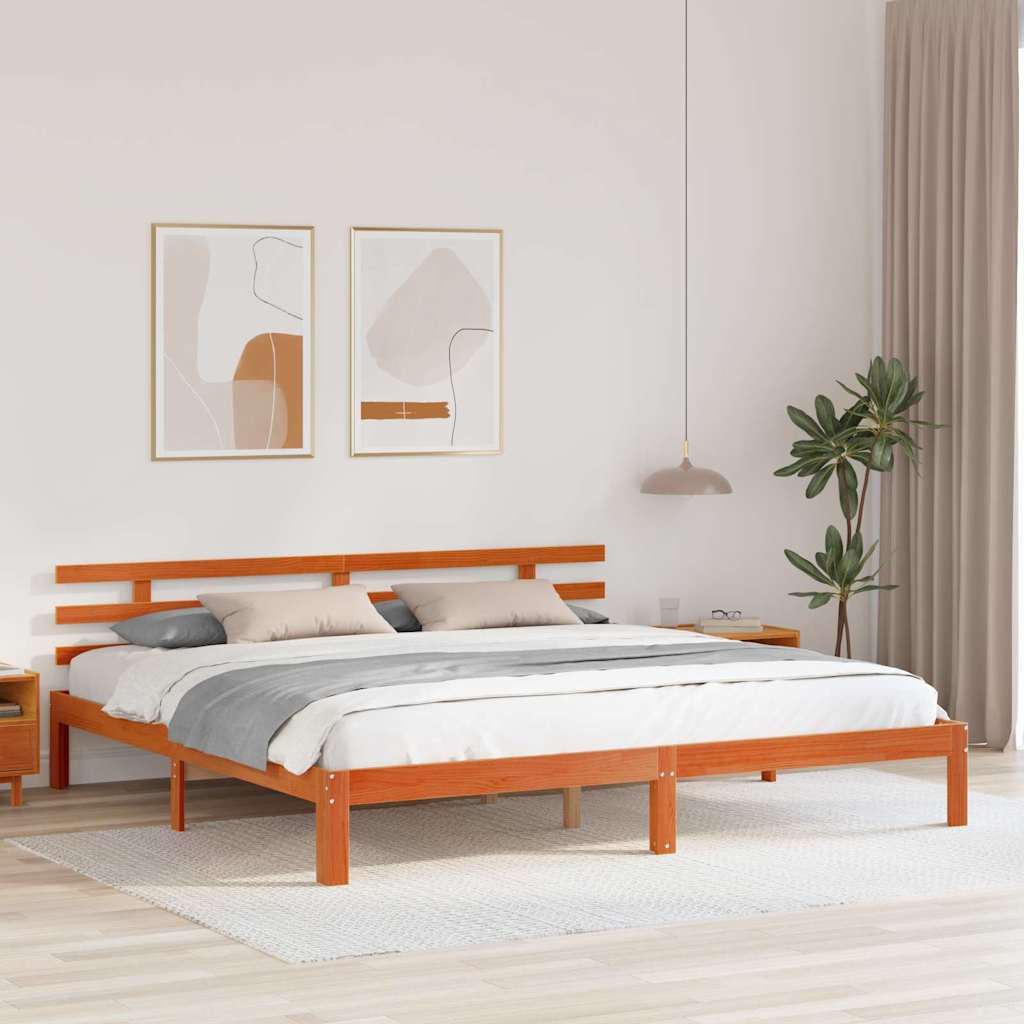 vidaXL Bettrahmen Wachsbraun 203,5 x 205,5 x 69,5 cm Massivholz Kiefer