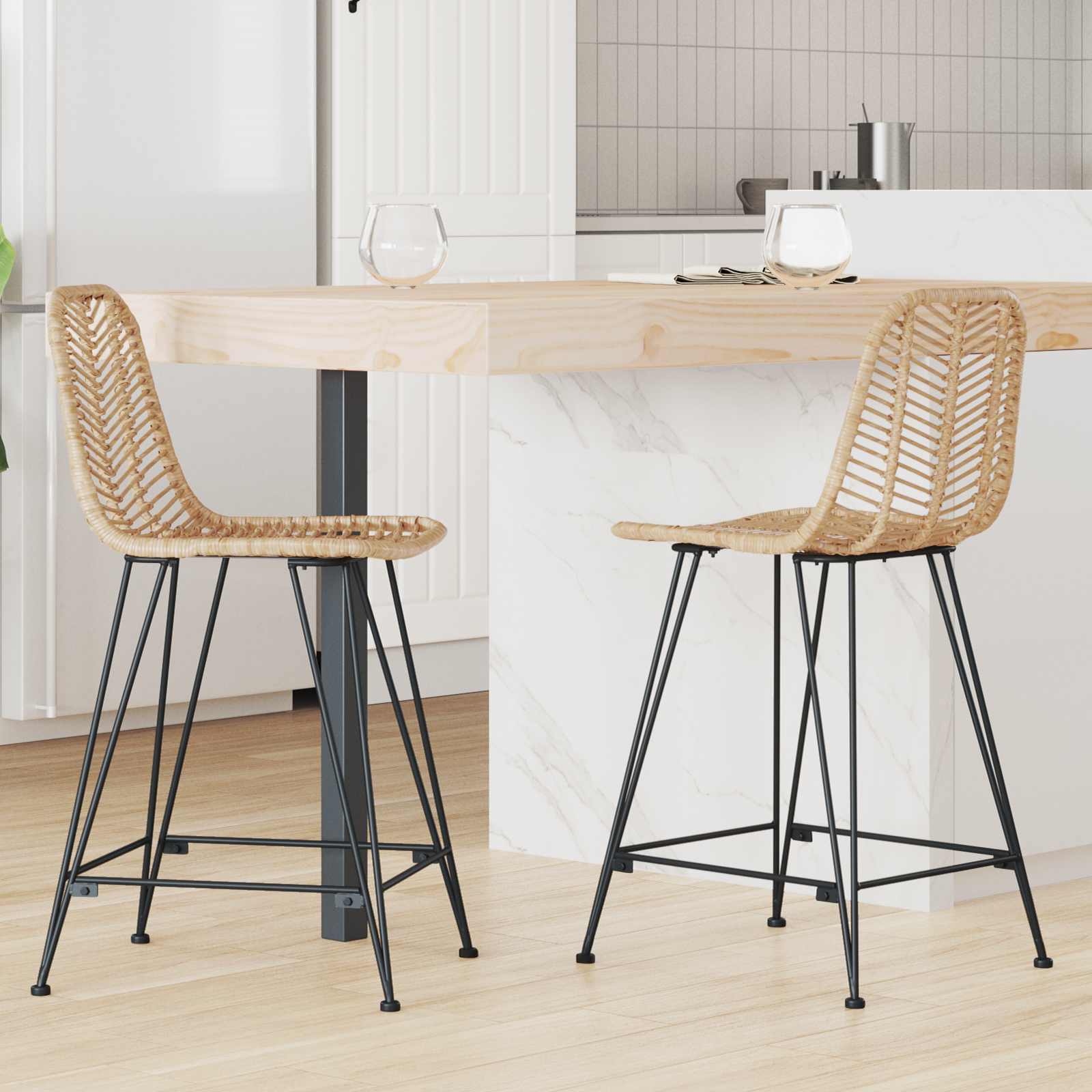 vidaXL Barstuhl 2 pcs 44,5 x 54,5 x 97,5 cm Rattan und Eisen