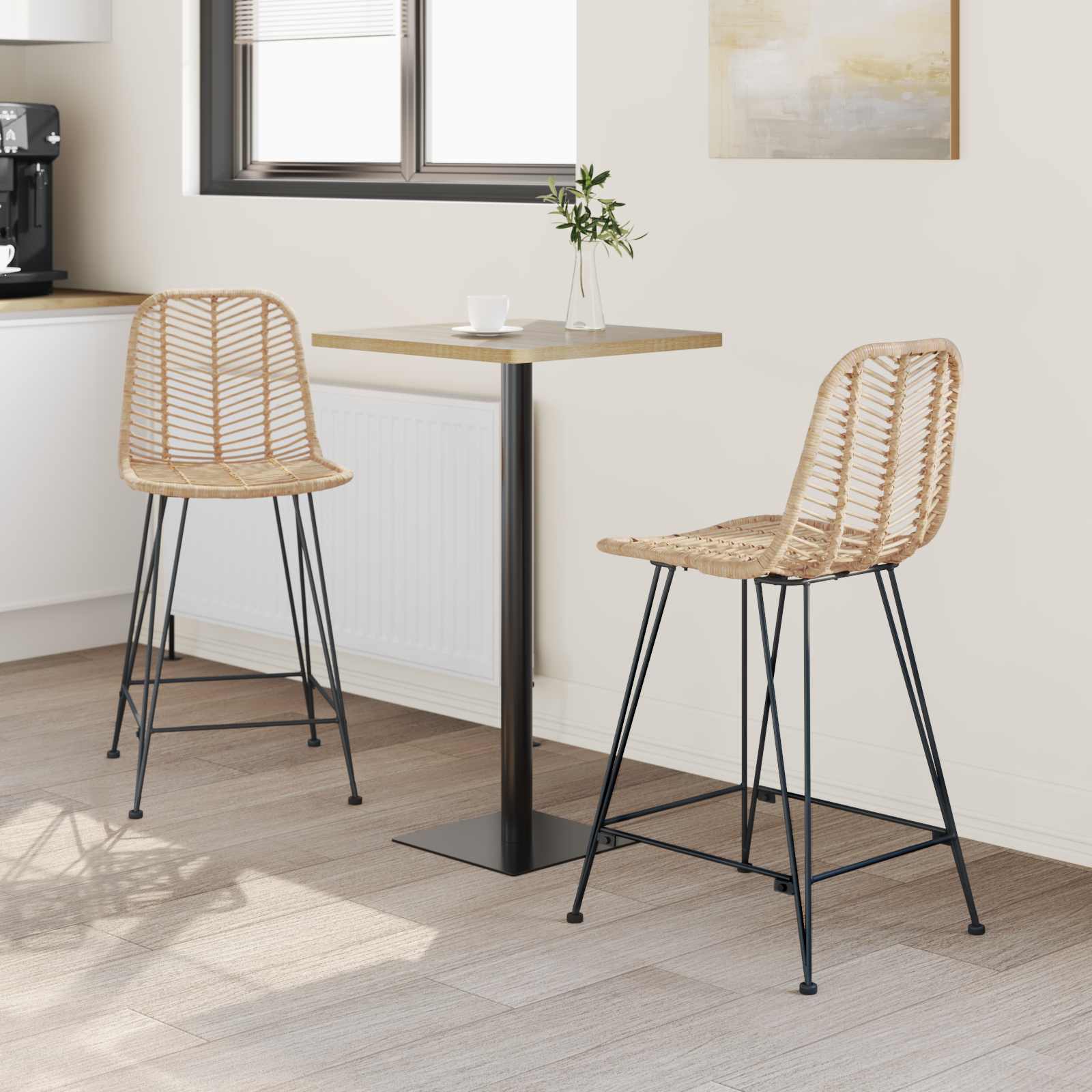 vidaXL Barstuhl 2 pcs 44,5 x 54,5 x 97,5 cm Rattan und Eisen