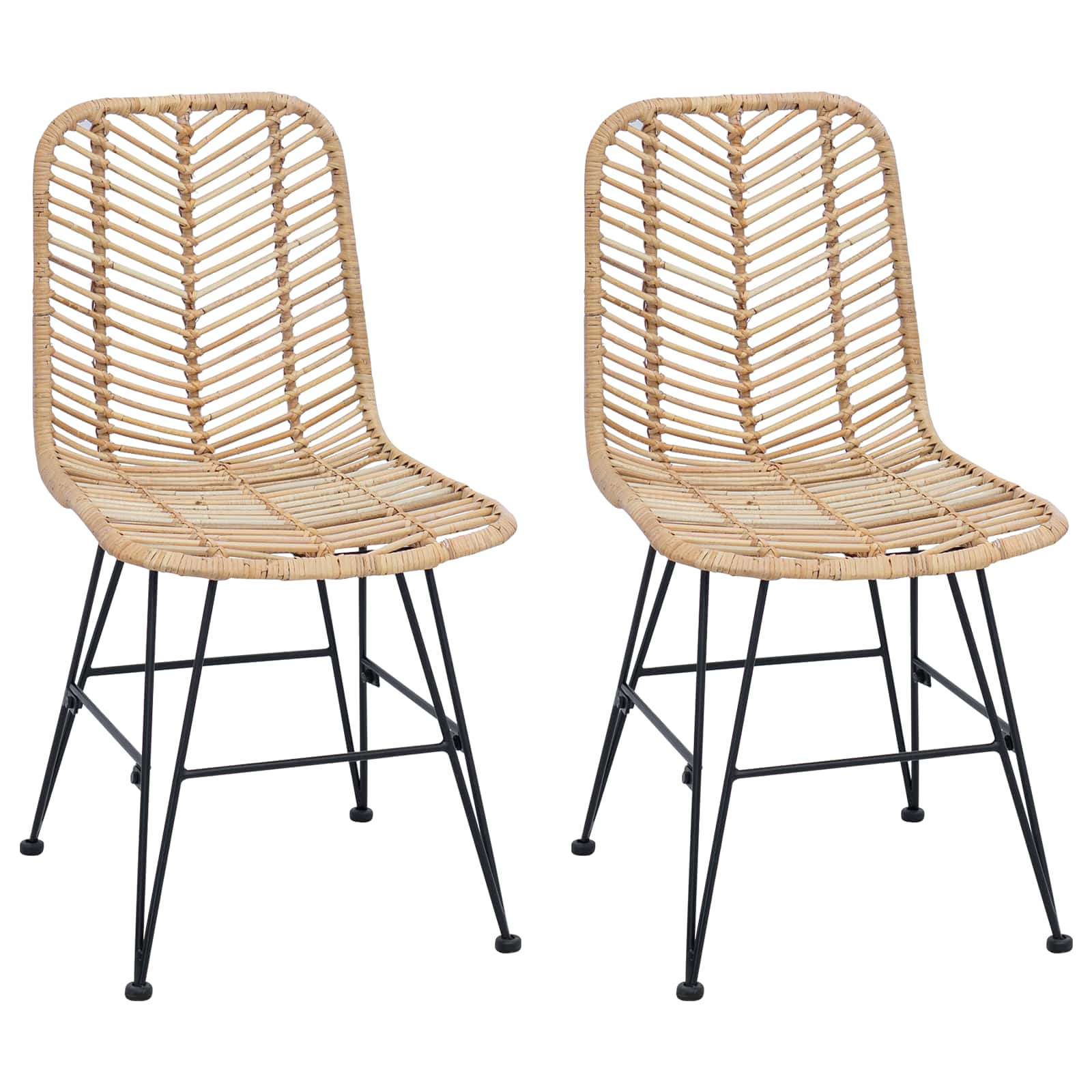 vidaXL Esszimmerstuhl 2 pcs Rattan und Eisen Natur 44,5 x 54,5 x 85 cm