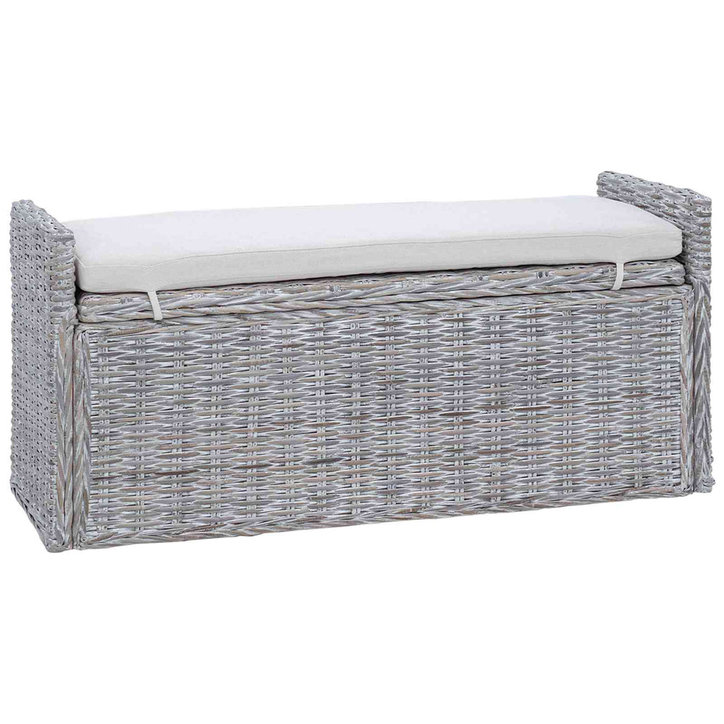 vidaXL Sitzbank mit Stauraum Weiß gewaschen 110 x 40 x 50 cm Rattan