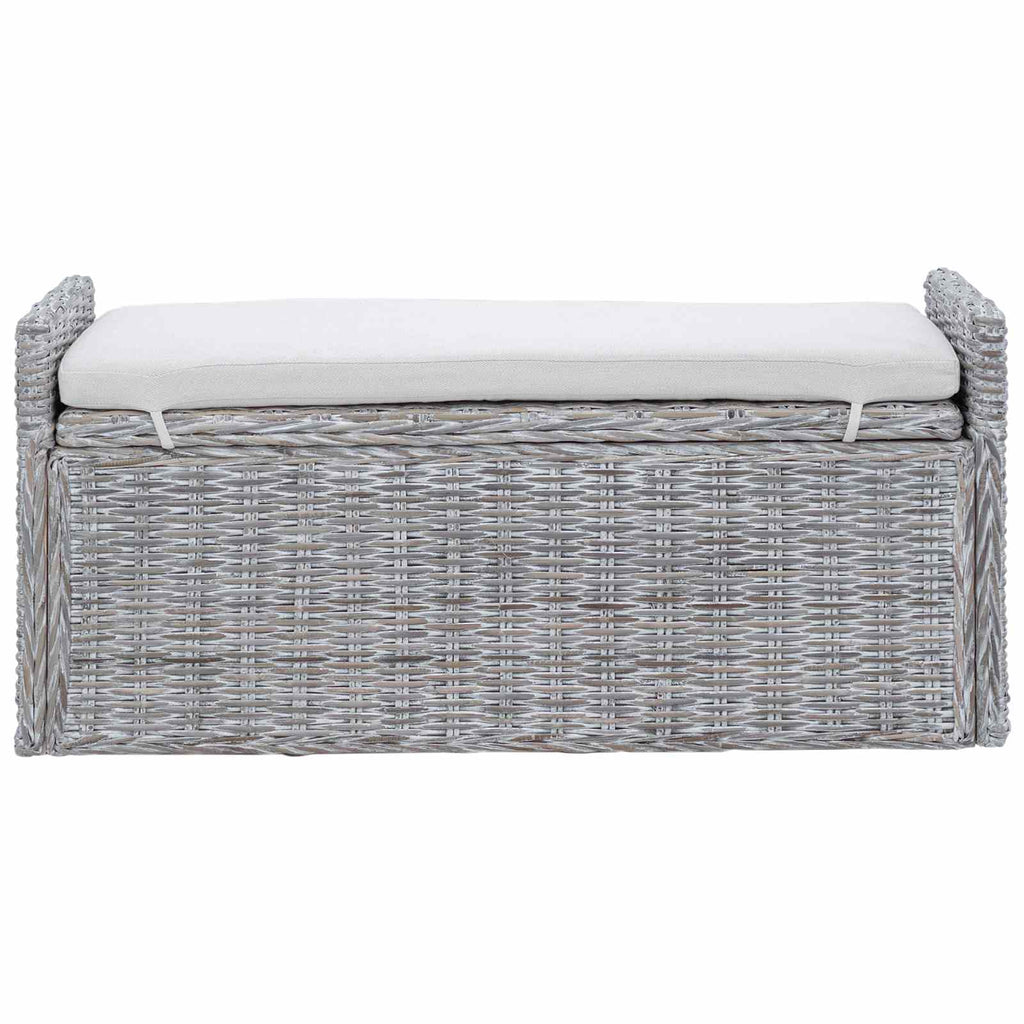 vidaXL Sitzbank mit Stauraum Weiß gewaschen 110 x 40 x 50 cm Rattan