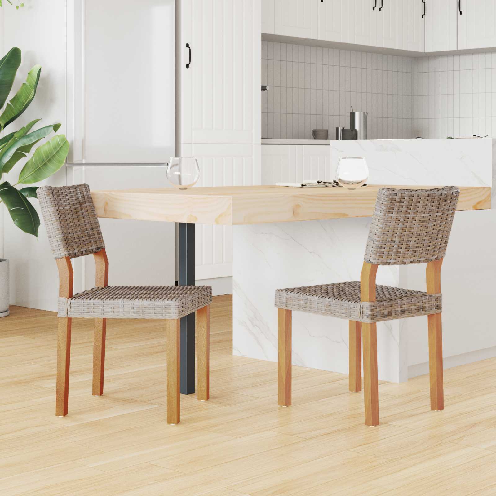 vidaXL Esszimmerstuhl 2 pcs Kubu Rattan Kubu Grau 46 x 55 x 84 cm