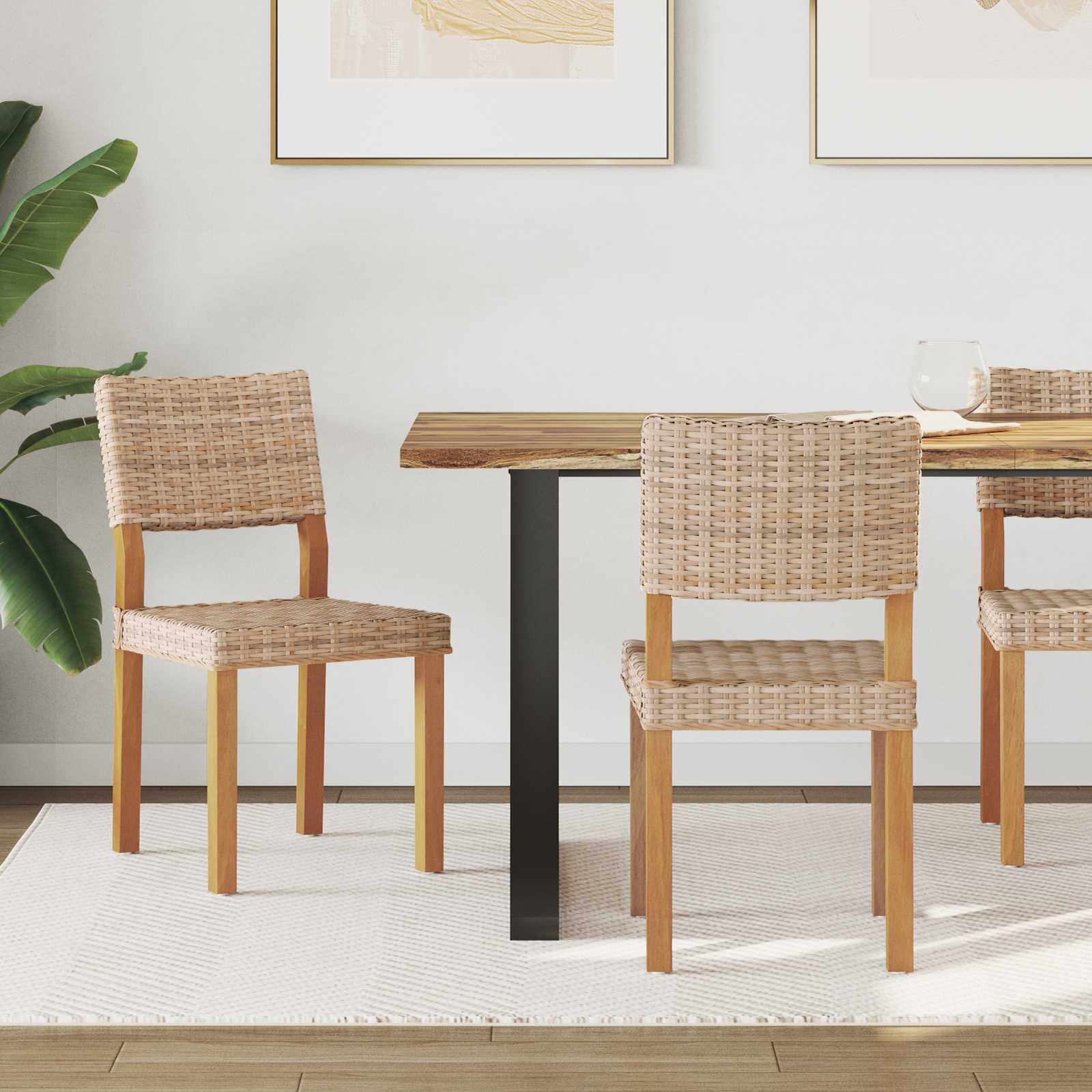 vidaXL Esszimmerstuhl 2 pcs Kubu Rattan Natur 46 x 55 x 84 cm