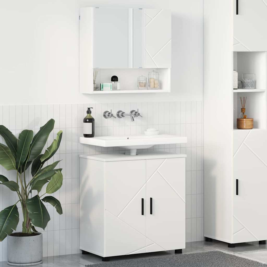 vidaXL Badezimmermöbel-Set mit Tür 2 pcs Weiß Holzwerkstoff & Metall