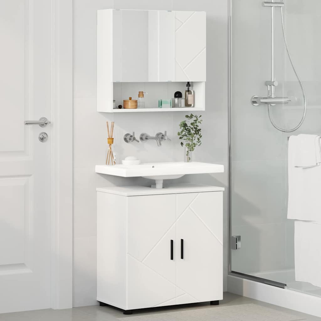 vidaXL Badezimmermöbel-Set mit Tür 2 pcs Weiß Holzwerkstoff & Metall