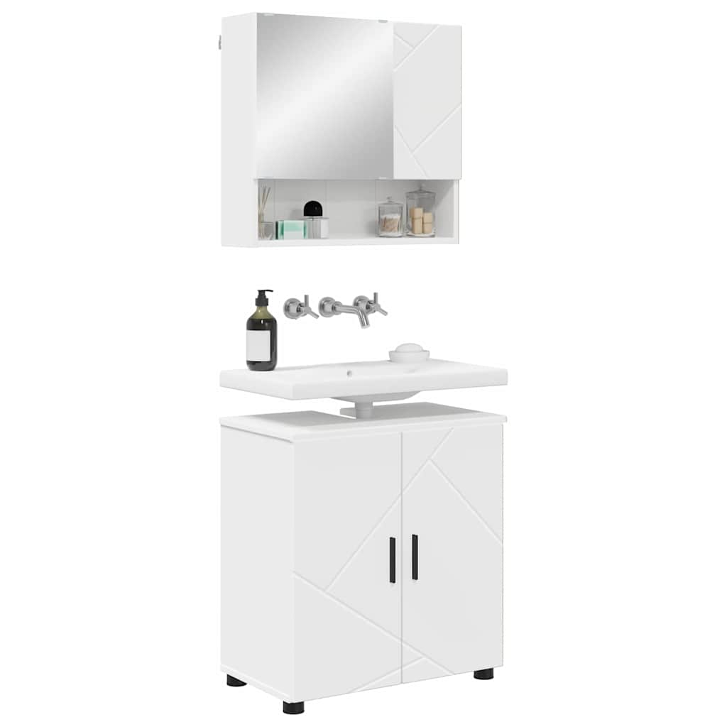 vidaXL Badezimmermöbel-Set mit Tür 2 pcs Weiß Holzwerkstoff & Metall