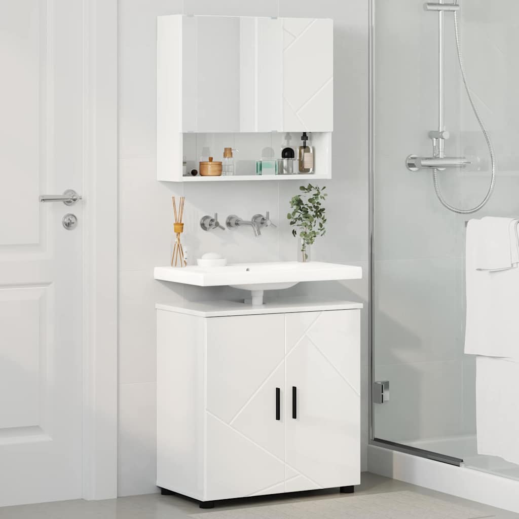 vidaXL Badezimmermöbel-Set 2 pcs Hochglanz Weiß Holzwerkstoff & Metall