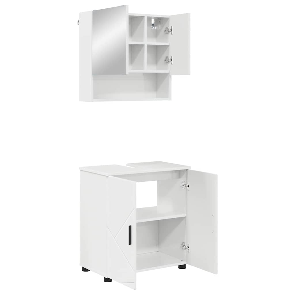vidaXL Badezimmermöbel-Set 2 pcs Hochglanz Weiß Holzwerkstoff & Metall