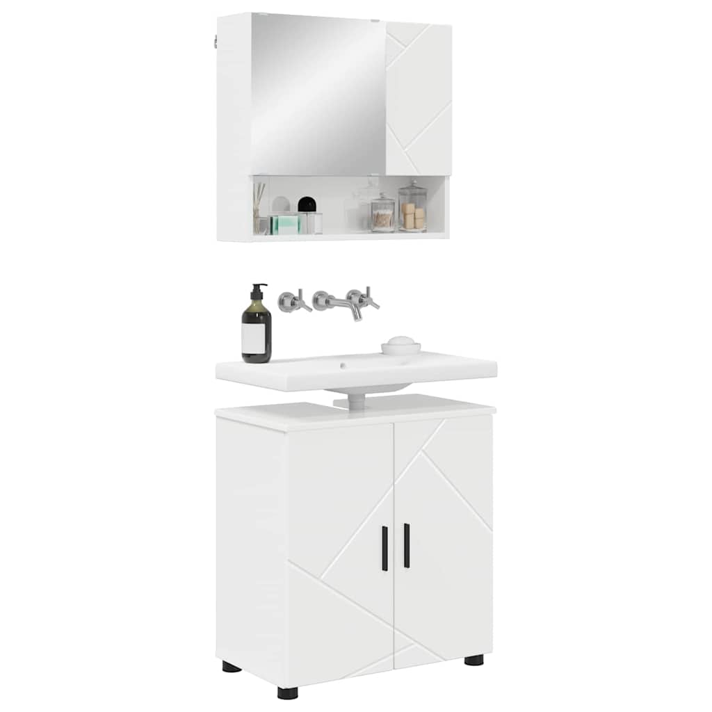 vidaXL Badezimmermöbel-Set 2 pcs Hochglanz Weiß Holzwerkstoff & Metall