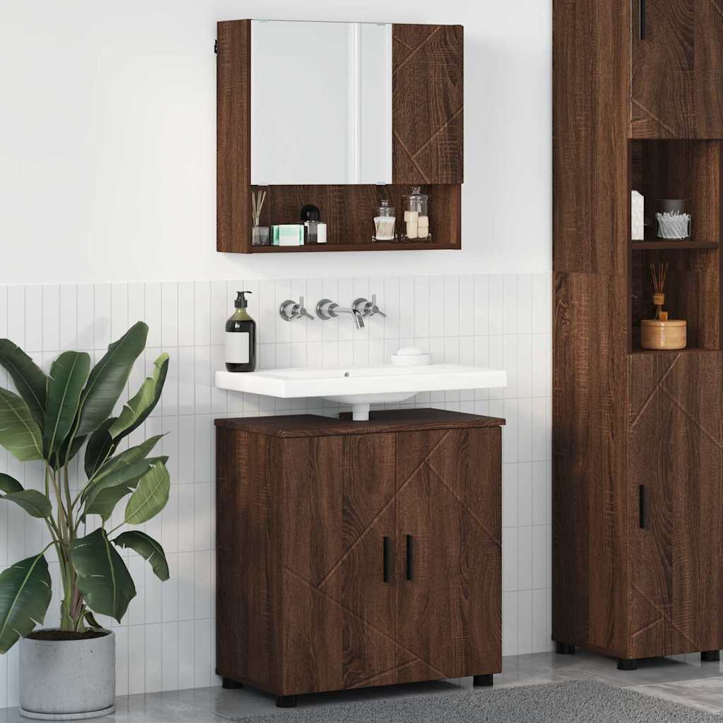 vidaXL Badezimmermöbel-Set Wandmontiert 2 pcs Braun Eichen-Optik
