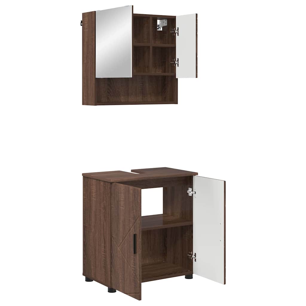 vidaXL Badezimmermöbel-Set Wandmontiert 2 pcs Braun Eichen-Optik