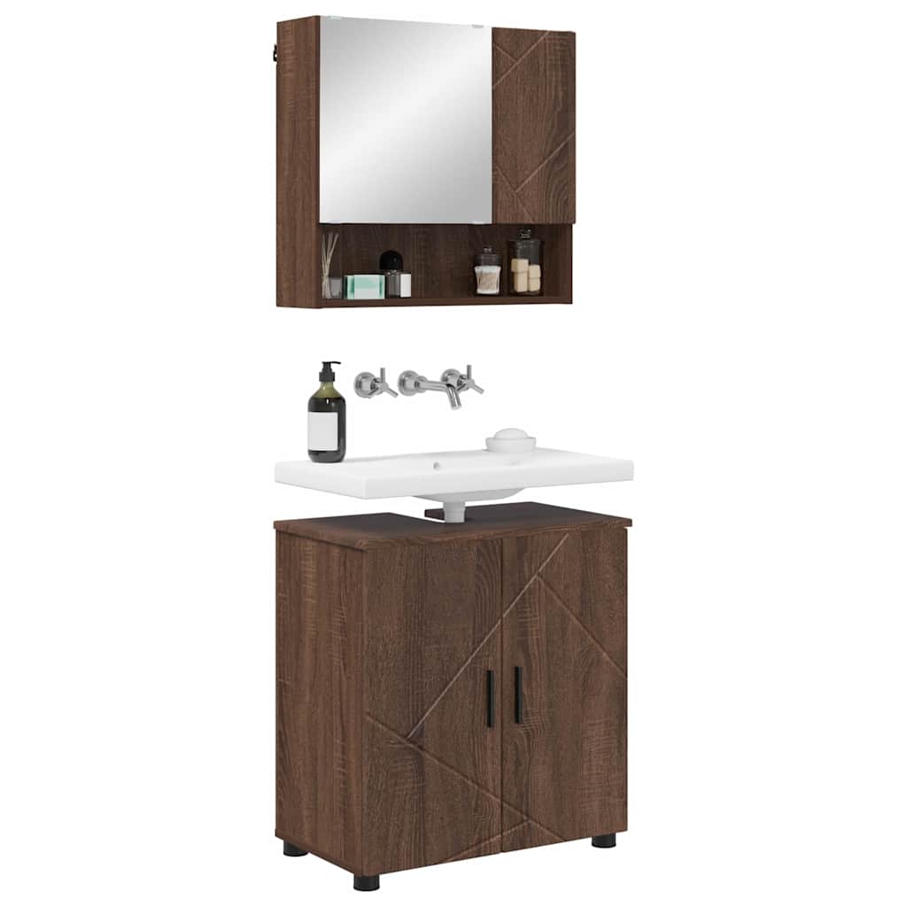vidaXL Badezimmermöbel-Set Wandmontiert 2 pcs Braun Eichen-Optik