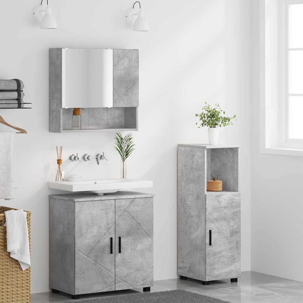 vidaXL Badezimmermöbel Set Wandmontiert 3 pcs Betongrau Holzwerkstoff