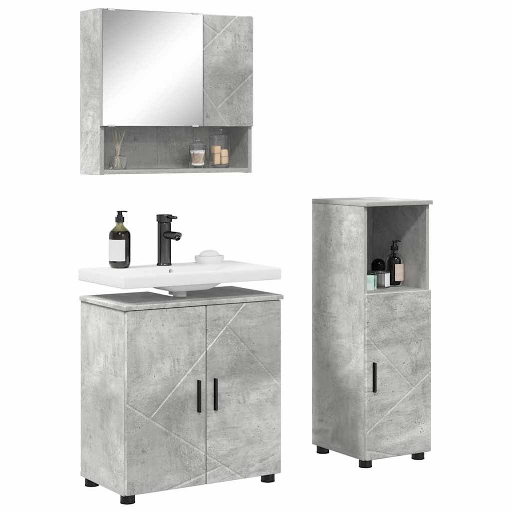 vidaXL Badezimmermöbel Set Wandmontiert 3 pcs Betongrau Holzwerkstoff