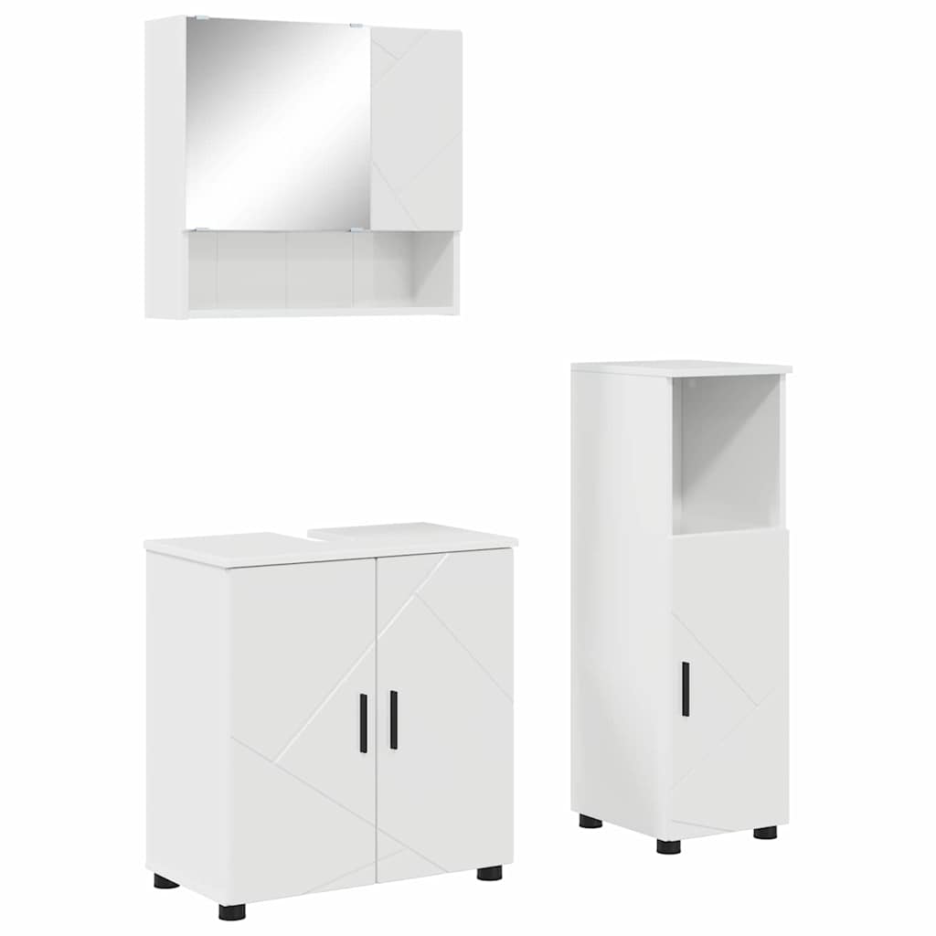 vidaXL Badezimmermöbel-Set 3 pcs Hochglanz Weiß Holzwerkstoff & Metall
