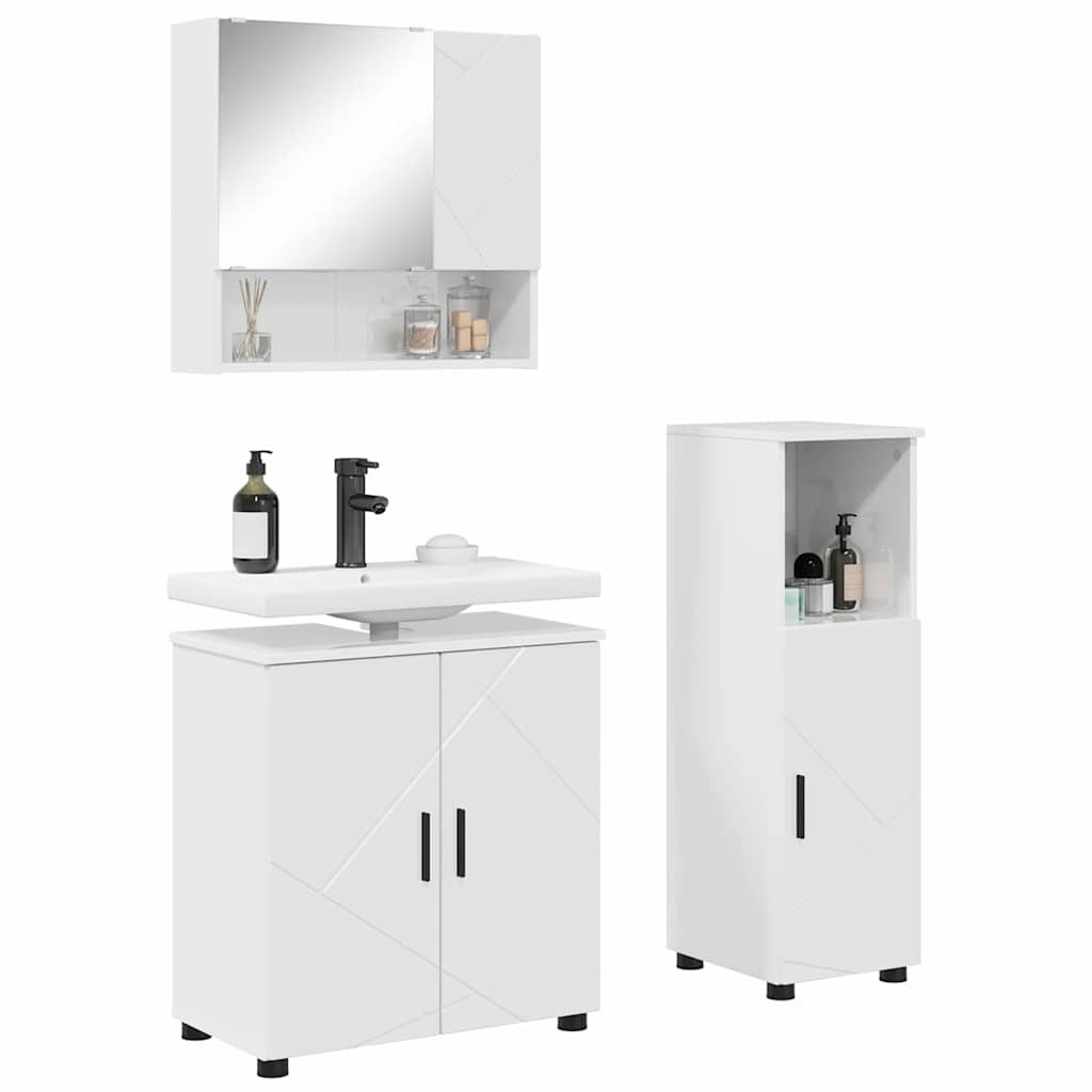 vidaXL Badezimmermöbel-Set 3 pcs Hochglanz Weiß Holzwerkstoff & Metall