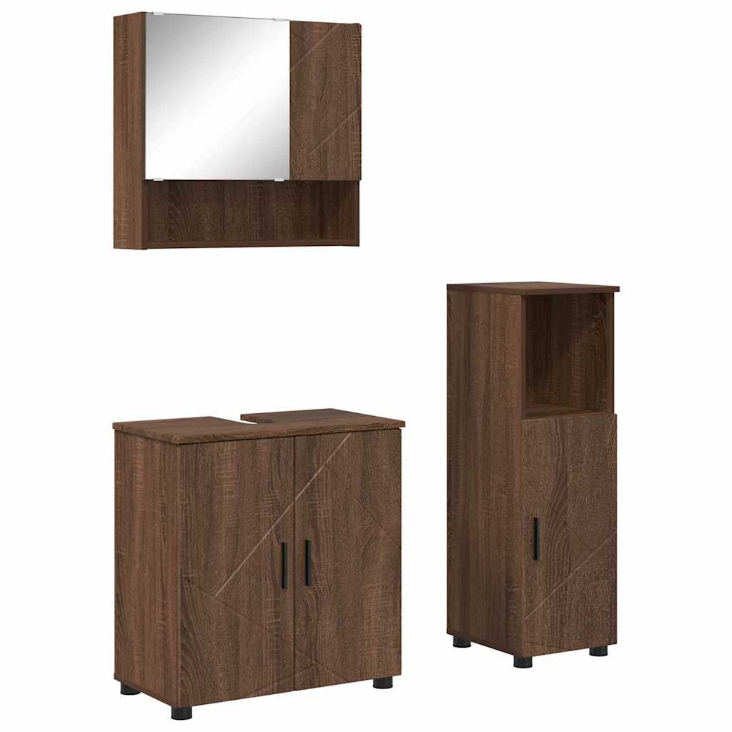 vidaXL Badezimmermöbel-Set Wandmontiert 3 pcs Braun Eichen-Optik