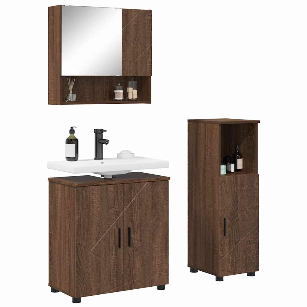 vidaXL Badezimmermöbel-Set Wandmontiert 3 pcs Braun Eichen-Optik