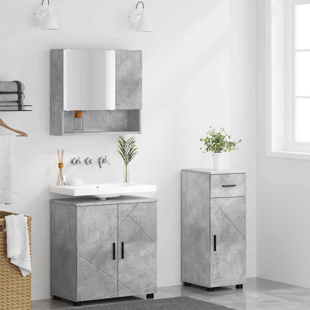 vidaXL Badezimmermöbel-Set 3 pcs Beton Grau Holzwerkstoff & Metall