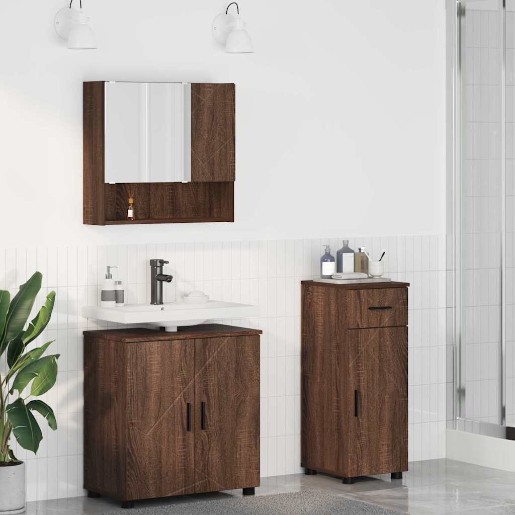 vidaXL Badezimmermöbel-Set mit Schubladen 3 pcs Braun Eichen-Optik