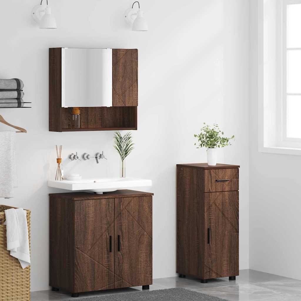 vidaXL Badezimmermöbel-Set mit Schubladen 3 pcs Braun Eichen-Optik
