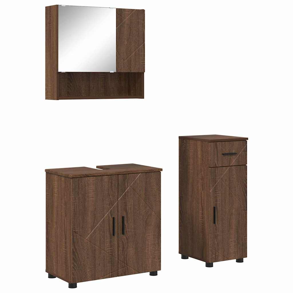 vidaXL Badezimmermöbel-Set mit Schubladen 3 pcs Braun Eichen-Optik