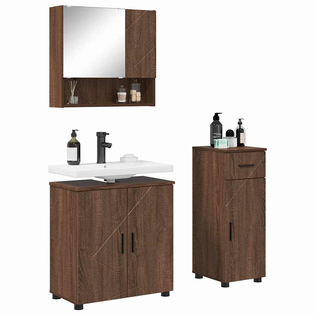 vidaXL Badezimmermöbel-Set mit Schubladen 3 pcs Braun Eichen-Optik