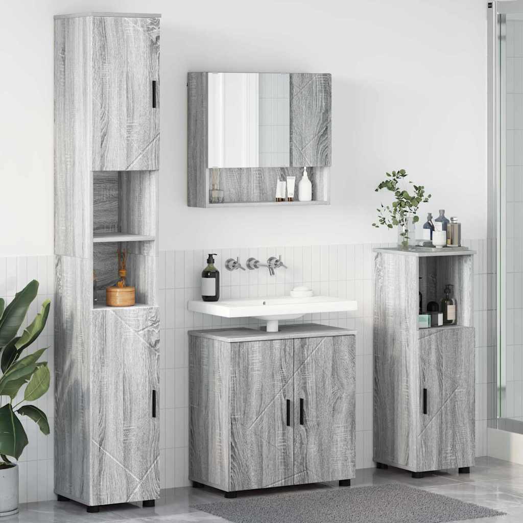 vidaXL Badezimmermöbel-Set 4 pcs Graues Sonoma Holzwerkstoff & Metall