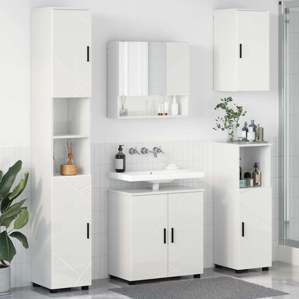 vidaXL Badezimmermöbel-Set 5 pcs Hochglanz Weiß Holzwerkstoff & Metall