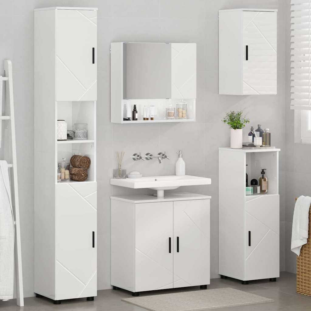 vidaXL Badezimmermöbel-Set 5 pcs Hochglanz Weiß Holzwerkstoff & Metall