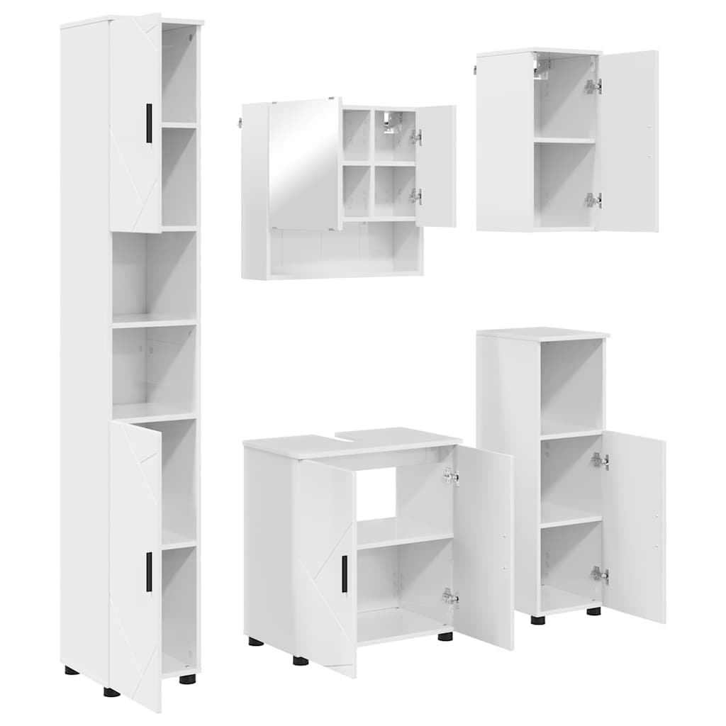 vidaXL Badezimmermöbel-Set 5 pcs Hochglanz Weiß Holzwerkstoff & Metall