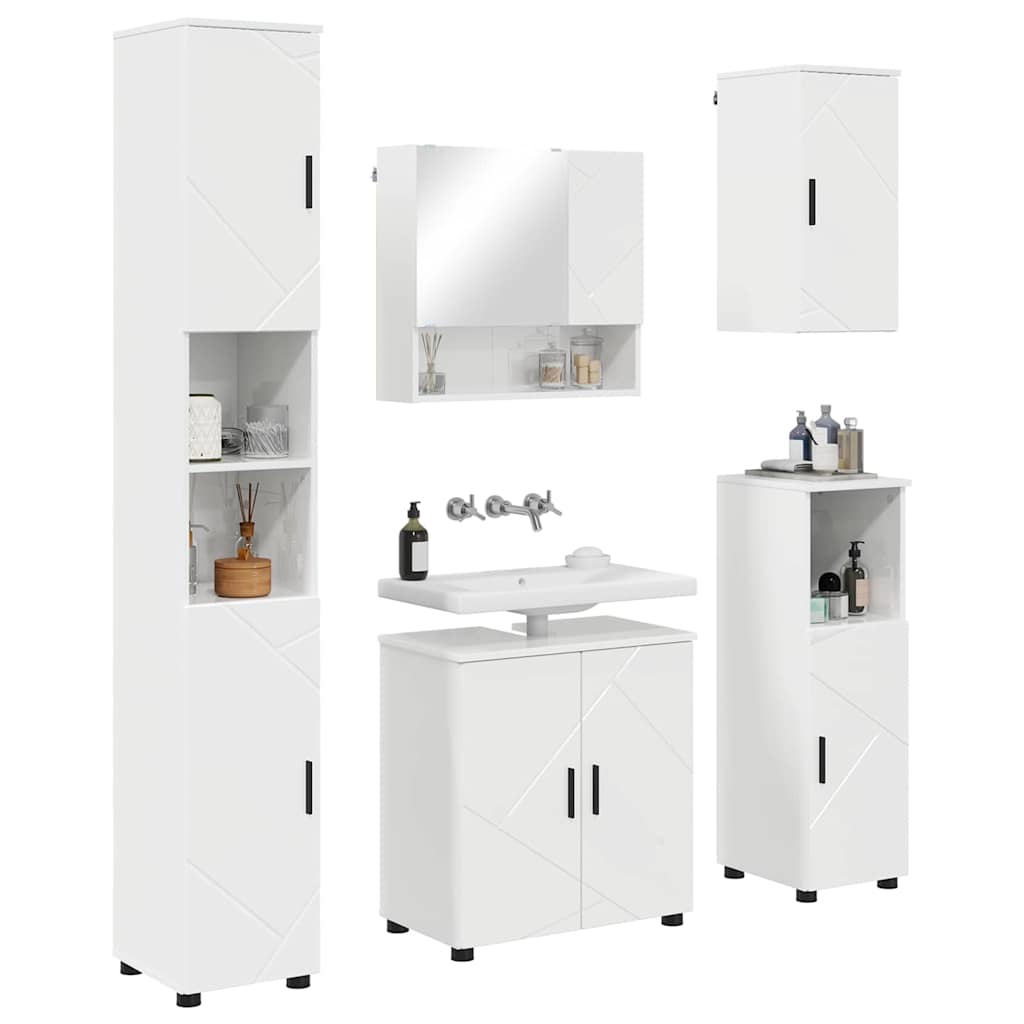 vidaXL Badezimmermöbel-Set 5 pcs Hochglanz Weiß Holzwerkstoff & Metall