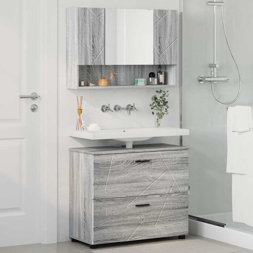 vidaXL Badezimmermöbel-Set 2 pcs Graues Sonoma Sperrholz und Metall